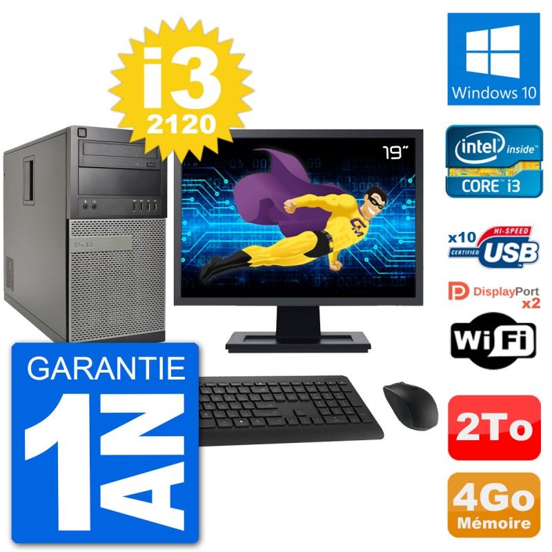 Dell Optiplex 7010 Desktop Computer, 19" Screen, Intel i3-2120, 4GB RAM, 2TB HDD, Windows 10, WiFi