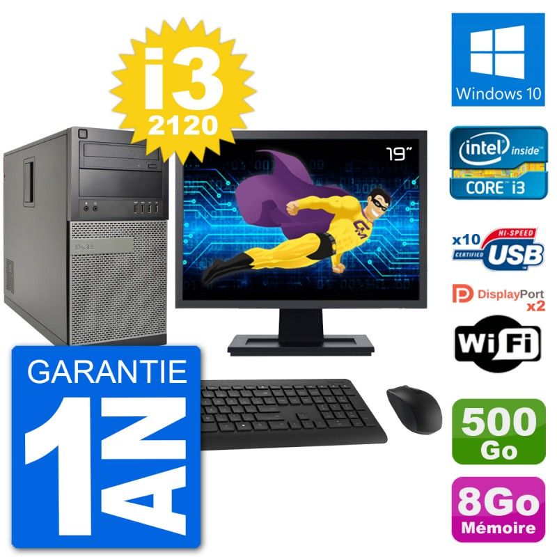 Dell Optiplex 7010 Desktop PC - 19" Screen, Intel i3-2120, 8GB RAM, 500GB Hard Drive, Windows 10, WiFi