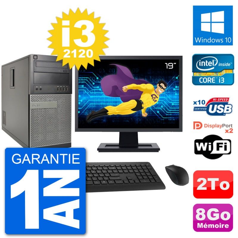 Dell Optiplex 7010 Desktop Computer, 19" Screen, Intel i3-2120, 8GB RAM, 2TB Hard Drive, Windows 10, WiFi
