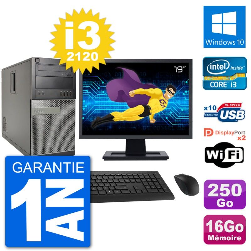 Dell Optiplex 7010 Desktop PC - 19" Screen, Intel i3-2120, 16GB RAM, 250GB Hard Drive, Windows 10, WiFi