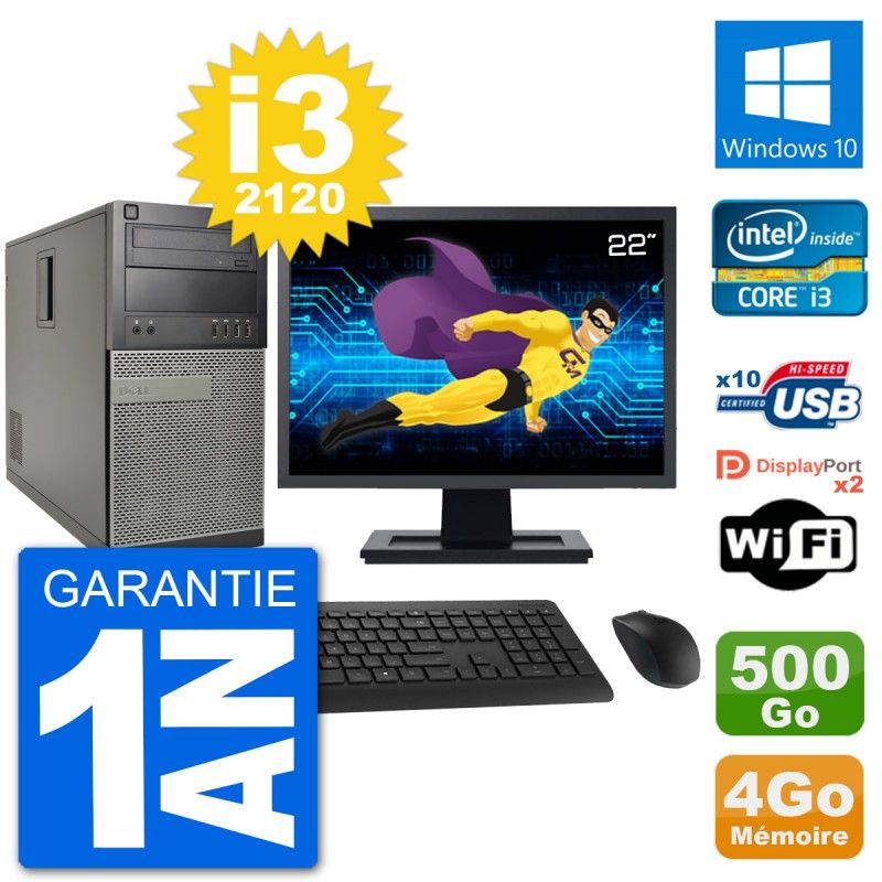 Dell Optiplex 7010 Desktop PC - 22" Screen, Intel i3-2120, 4GB RAM, 500GB HDD, Windows 10, WiFi