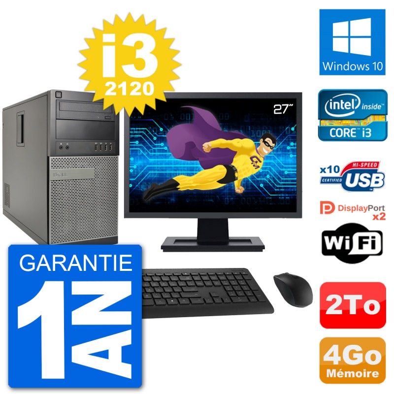 Dell Optiplex 7010 Desktop PC - 27" Screen, Intel i3-2120, 4GB RAM, 2TB HDD, Windows 10, WiFi