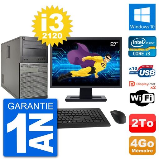 Dell Optiplex 7010 Desktop PC - 27" Screen, Intel i3-2120, 4GB RAM, 2TB HDD, Windows 10, WiFi