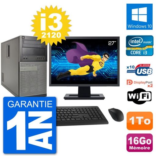 Dell Optiplex 7010 Desktop Computer - 27" Screen, Intel i3-2120, 16GB RAM, 1TB HDD, Windows 10