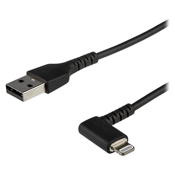 StarTech Robust USB-A to Lightning Cable, 2m, 90 Degree Bend, Black - Apple MFi Certified Lightning Cable with Fiber Aramid for iPhone