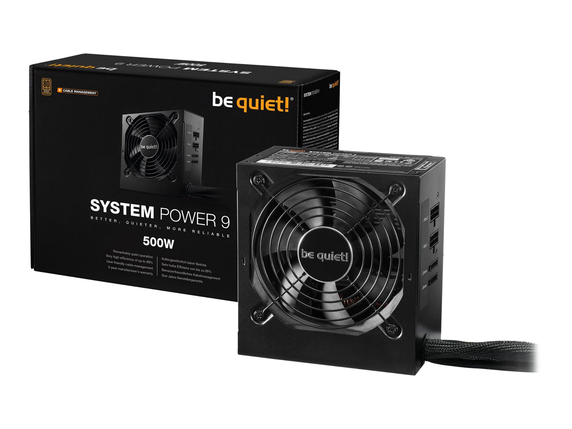 be quiet! System Power 9 500W CM - Alimentation PC - ATX12V 2.51 - 80 PLUS Bronze - CA 200-240 V - 500 watt - PFC active - Europe