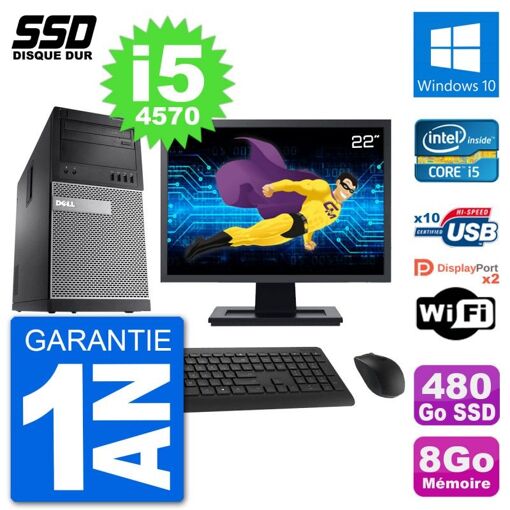 Dell Optiplex 9020 Desktop Computer, 22" Screen, Intel Core i5-4570, 8GB RAM, 480GB SSD, Windows 10, WiFi