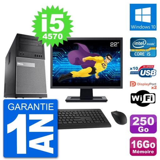 Dell Optiplex 9020 Desktop PC - 22" Screen, Intel i5-4570, 16GB RAM, 250GB SSD, Windows 10, WiFi