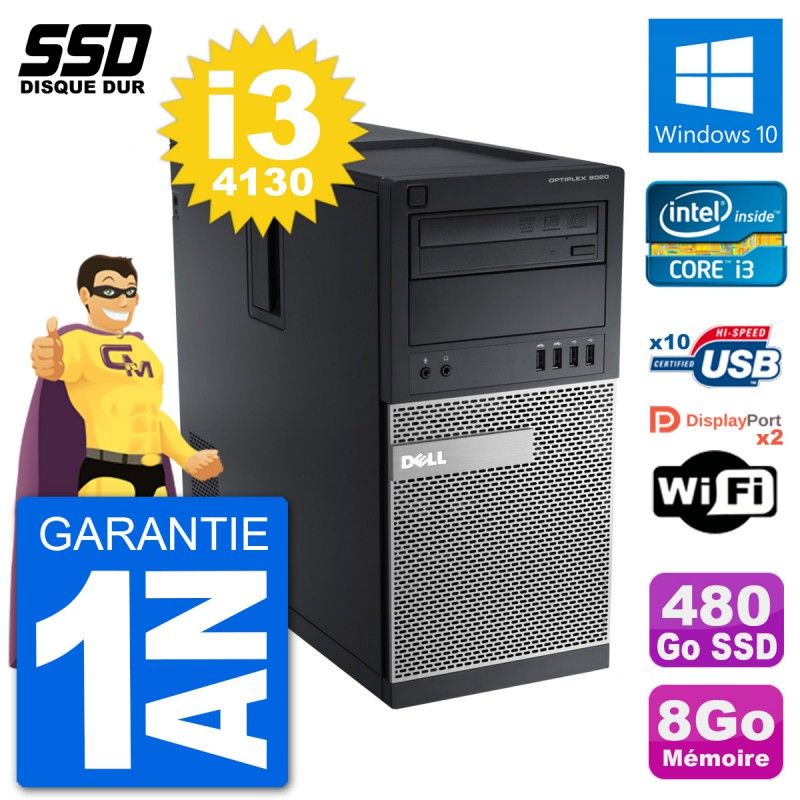 Dell OptiPlex 9020 Desktop PC - Intel Core i3-4130, 8GB RAM, 480GB SSD, Windows 10, WiFi