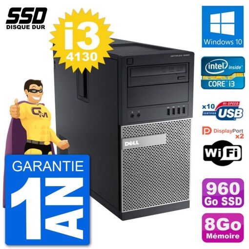 Dell OptiPlex 9020 Desktop PC - Intel Core i3-4130, 8GB RAM, 960GB SSD, Windows 10, WiFi
