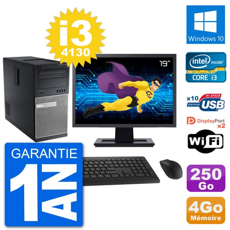 Dell Optiplex 9020 Mid Tower PC, 19" Screen, Intel i3-4130, 4GB RAM, 250GB HDD, Windows 10, WiFi