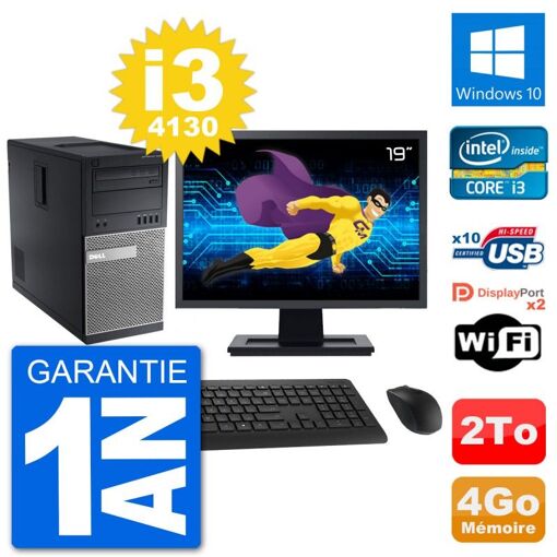 Dell Optiplex 9020 Desktop PC - 19" Screen, Intel i3-4130, 4GB RAM, 2TB HDD, Windows 10, WiFi