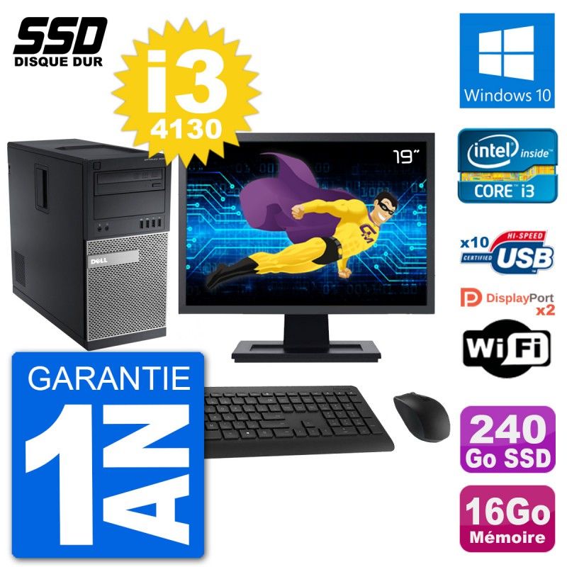 Dell Optiplex 9020 Desktop PC - 19" Screen, Intel i3-4130, 16GB RAM, 240GB SSD, Windows 10, WiFi