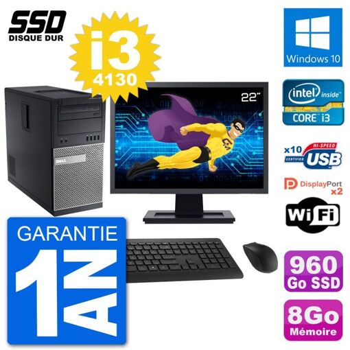 Dell Optiplex 9020 Desktop Computer, 22" Screen, Intel Core i3-4130, 8GB RAM, 960GB SSD, Windows 10, WiFi