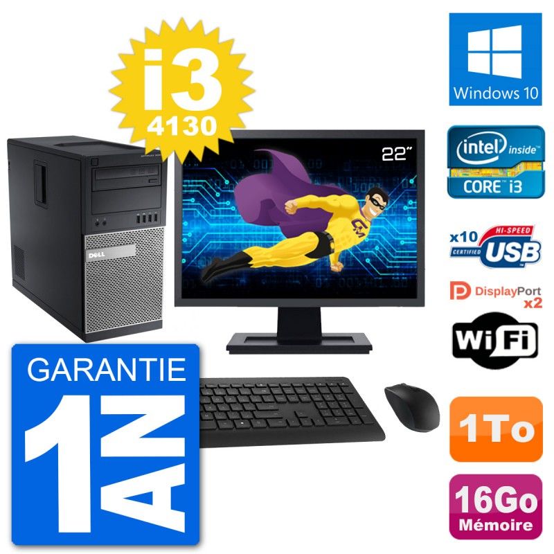 Dell Optiplex 9020 MT Desktop Computer, 22" Screen, Intel i3-4130, 16GB RAM, 1TB HDD, Windows 10, WiFi