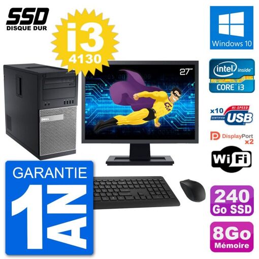 Dell Optiplex 9020 Desktop PC - 27" Screen, Intel Core i3-4130, 8GB RAM, 240GB SSD, Windows 10