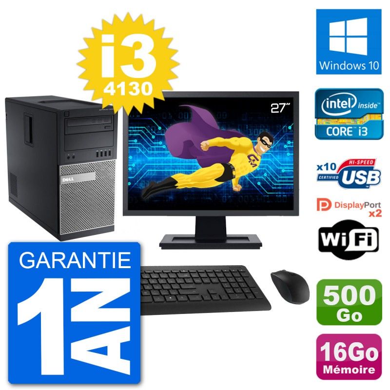PC de escritorio Dell Optiplex 9020 - Pantalla de 27', Procesador Intel i3-4130, 16 GB de RAM, Disco duro de 500 GB, Windows 10