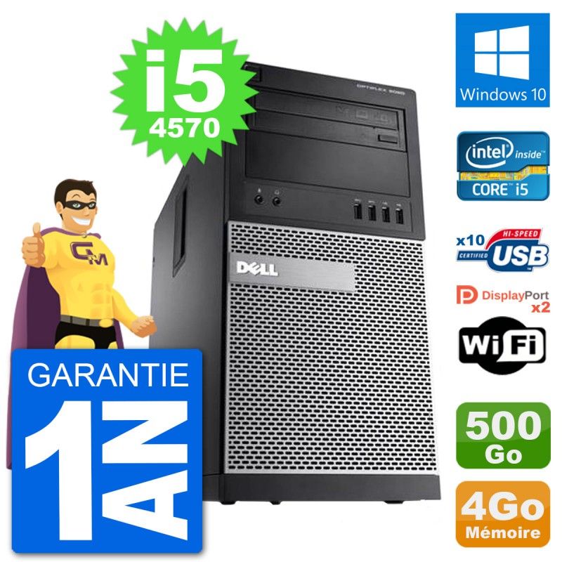 Ordinateur de bureau Dell Optiplex 9020 - Processeur Intel Core i5, 4 Go de RAM, 500 Go SSD, Windows 10, Wi-Fi