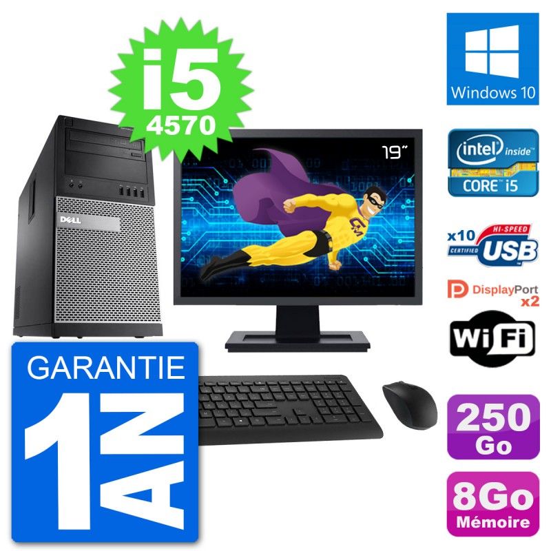 Dell Optiplex 9020 Desktop PC - 19" Screen, Intel i5-4570, 8GB RAM, 250GB HDD, Windows 10, Wi-Fi
