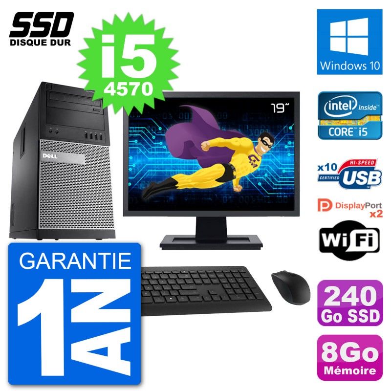 Dell Optiplex 9020 Desktop PC - 19" Screen, Intel Core i5-4570, 8GB RAM, 240GB SSD, Windows 10, WiFi