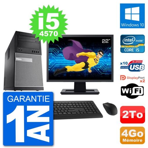 Dell Optiplex 9020 Desktop PC - 22" Screen, Intel i5-4570, 4GB RAM, 2TB HDD, Windows 10, WiFi