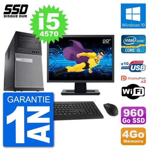 Dell Optiplex 9020 Desktop PC - 22" Screen, Intel Core i5-4570, 4GB RAM, 960GB SSD, Windows 10, Wifi
