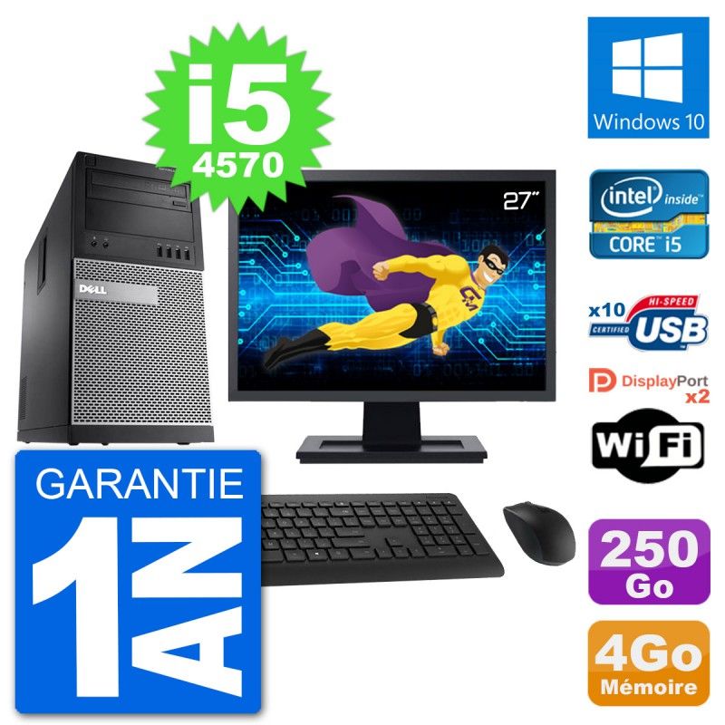 Dell Optiplex 9020 Desktop PC - 27" Screen, Intel i5-4570, 4GB RAM, 250GB HDD, Windows 10, WiFi