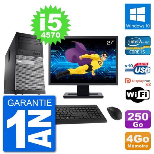 Dell Optiplex 9020 Desktop PC - 27" Screen, Intel i5-4570, 4GB RAM, 250GB HDD, Windows 10, WiFi