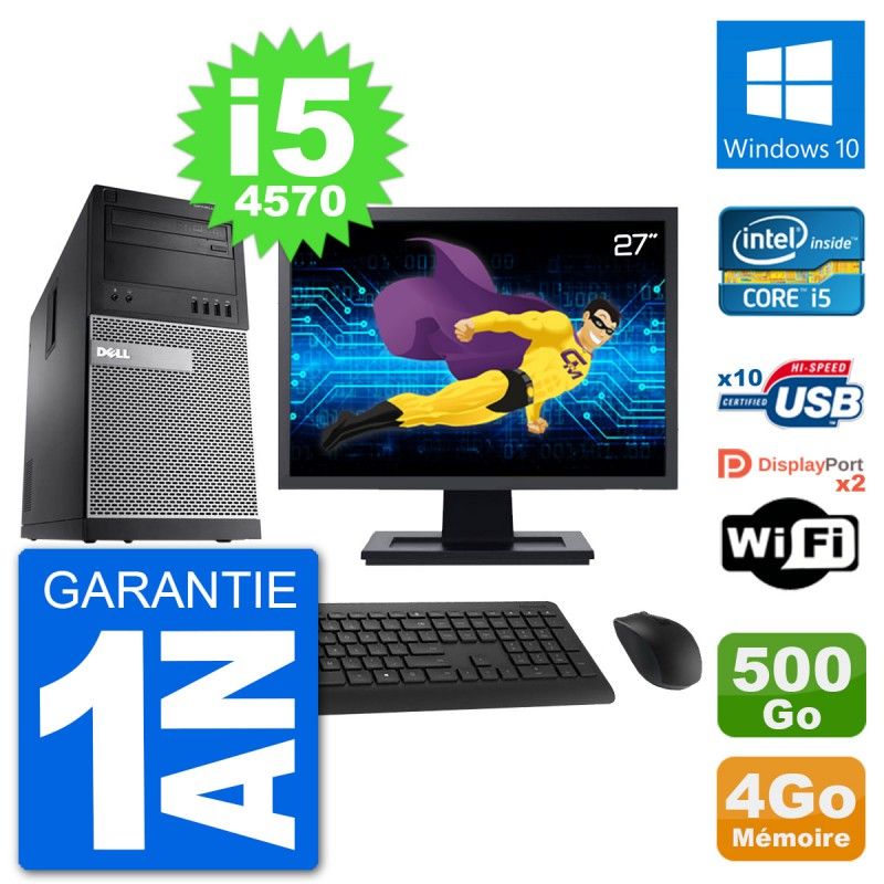 Dell Optiplex 9020 Desktop PC - 27" Screen, Intel i5-4570, 4GB RAM, 500GB HDD, Windows 10, WiFi