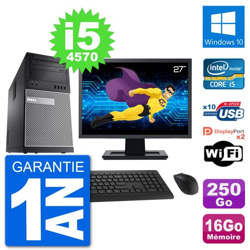 Dell Optiplex 9020 Desktop PC - 27" Screen, Intel i5-4570, 16GB RAM, 250GB SSD, Windows 10, WiFi