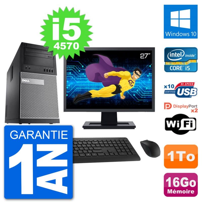 Dell Optiplex 9020 Desktop PC - 27" Screen, Intel i5-4570, 16GB RAM, 1TB HDD, Windows 10, WiFi