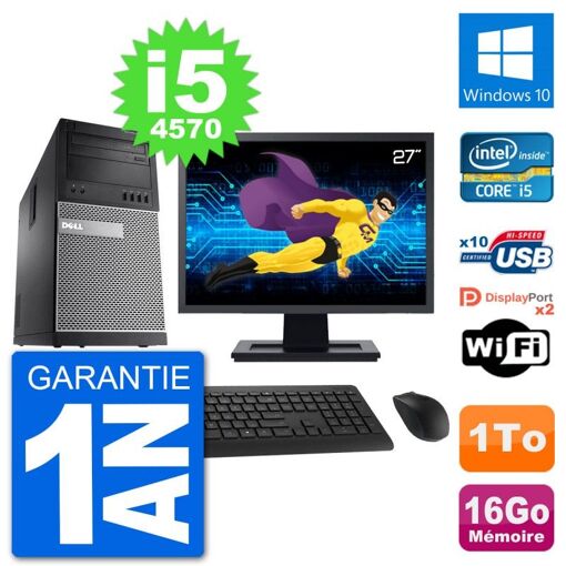 Dell Optiplex 9020 Desktop PC - 27" Screen, Intel i5-4570, 16GB RAM, 1TB HDD, Windows 10, WiFi