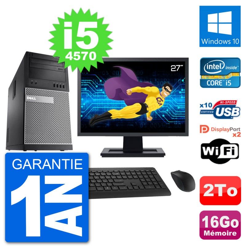 Dell Optiplex 9020 Desktop Computer, 27-inch Screen, Intel i5-4570, 16GB RAM, 2TB Hard Drive, Windows 10, WiFi