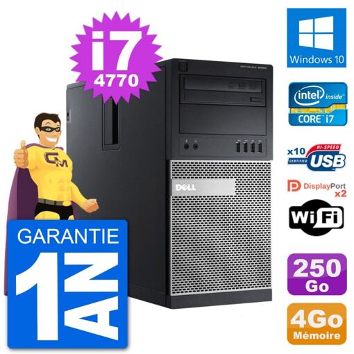 Dell Optiplex 9020 Desktop Computer - Intel Core i7-4770, 4GB RAM, 250GB HDD, Windows 10, WiFi