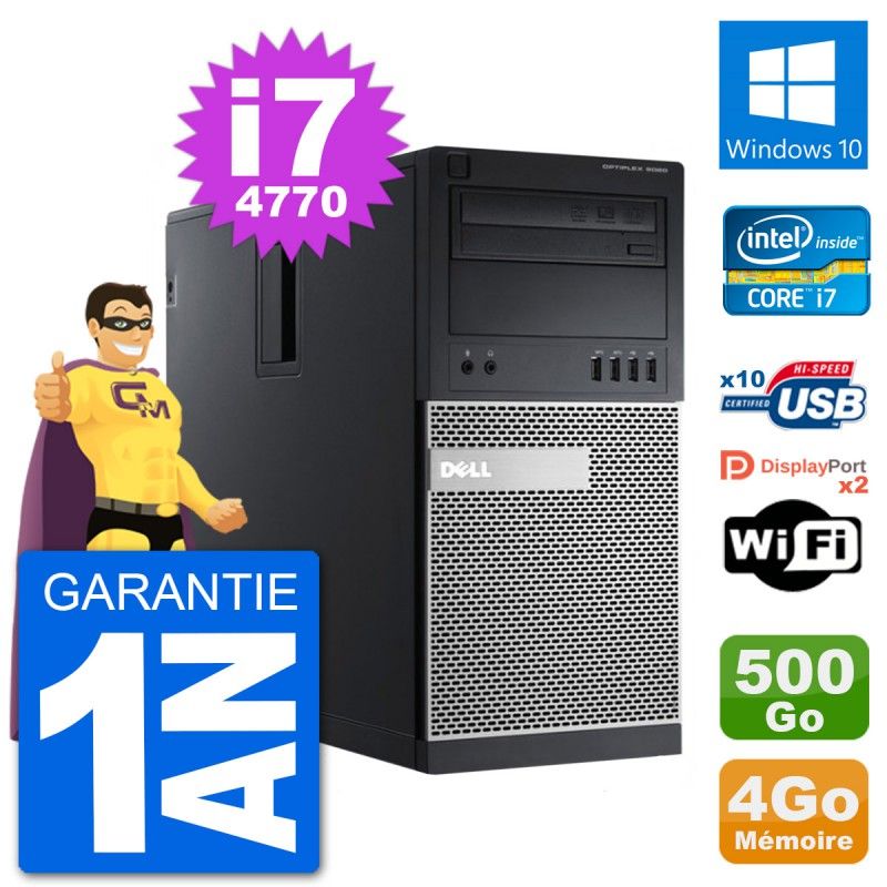 PC de escritorio Dell Optiplex 9020 - Procesador Intel Core i7-4770, 4 GB de RAM, Disco duro de 500 GB, Windows 10, WiFi