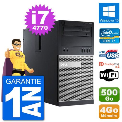Dell Optiplex 9020 Desktop PC - Intel Core i7-4770, 4GB RAM, 500GB HDD, Windows 10, WiFi