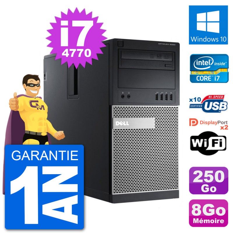Dell Optiplex 9020 Desktop Computer - Intel Core i7-4770, 8GB RAM, 250GB HDD, Windows 10, WiFi