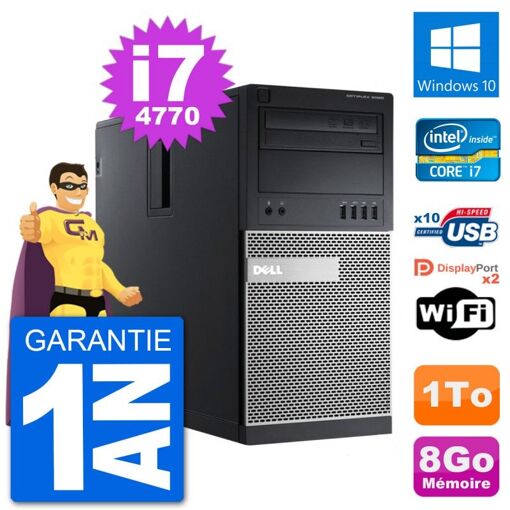 PC de escritorio Dell Optiplex 9020 - Procesador Intel Core i7-4770, 8 GB de RAM, 1 TB HDD, Windows 10, WiFi