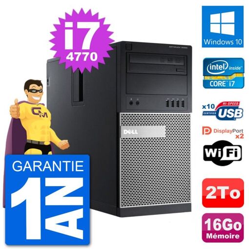 PC de escritorio Dell Optiplex 9020 - Procesador Intel Core i7-4770, 16GB de RAM, Disco duro de 2TB, Windows 10, WiFi