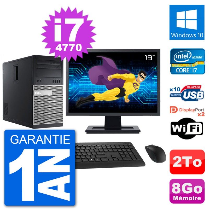 PC de escritorio Dell Optiplex 9020 - Pantalla de 19', procesador Intel i7-4770, 8 GB de RAM, disco duro de 2 TB, Windows 10, WiFi
