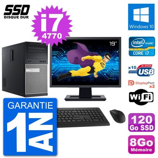 Dell Optiplex 9020 Desktop PC - 19" Screen, Intel Core i7-4770, 8GB RAM, 120GB SSD, Windows 10, WiFi