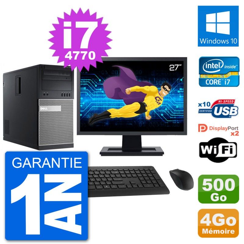 Dell Optiplex 9020 Desktop PC - 27" Screen, Intel i7-4770, 4GB RAM, 500GB Hard Drive, Windows 10, WiFi
