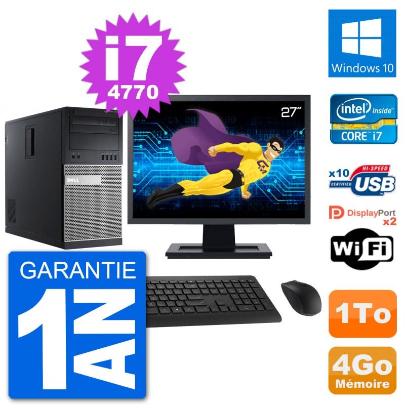 Dell Optiplex 9020 Desktop PC - 27" Screen, Intel i7-4770, 4GB RAM, 1TB HDD, Windows 10, WiFi