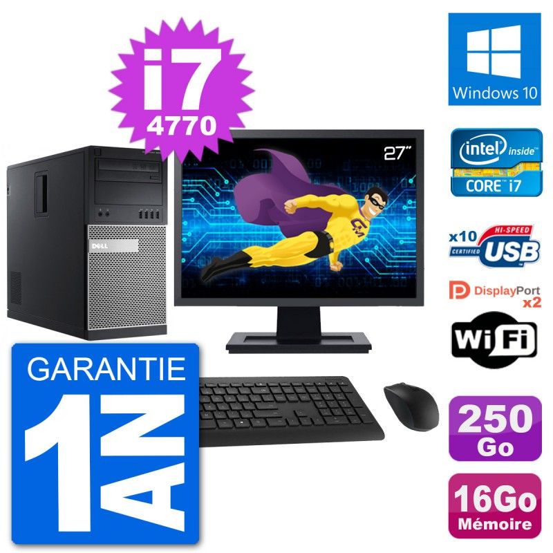 Dell Optiplex 9020 Desktop PC - 27" Screen, Intel i7-4770, 16GB RAM, 250GB SSD, Windows 10, WiFi