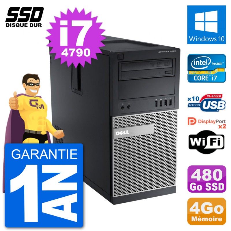 Dell OptiPlex 9020 Desktop PC - Intel Core i7-4790, 4GB RAM, 480GB SSD, Windows 10, WiFi