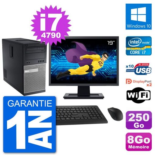 Dell Optiplex 9020 Desktop PC - 19" Screen, Intel i7-4790, 8GB RAM, 250GB HDD, Windows 10, WiFi