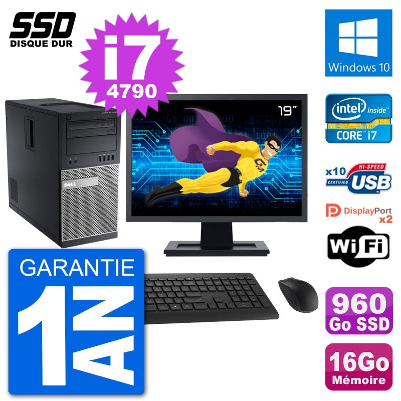 Dell Optiplex 9020 Desktop PC - 19" Screen, Intel i7-4790, 16GB RAM, 960GB SSD, Windows 10, WiFi