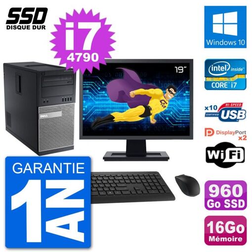 Dell Optiplex 9020 Desktop PC - 19" Screen, Intel i7-4790, 16GB RAM, 960GB SSD, Windows 10, WiFi