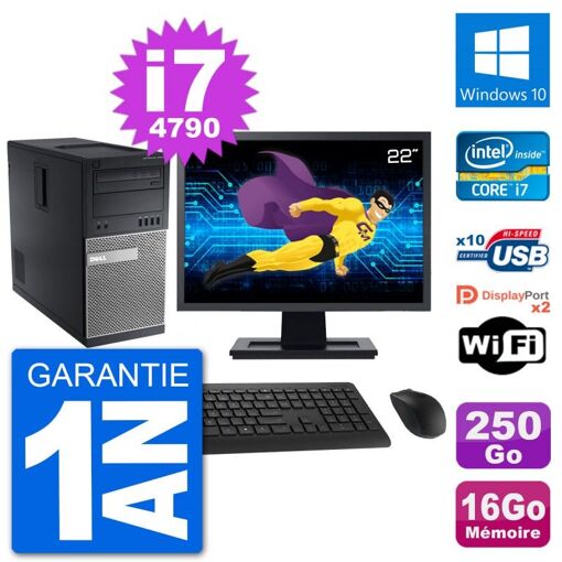 Dell Optiplex 9020 Desktop Computer - 22" Screen, Intel i7-4790, 16GB RAM, 250GB SSD, Windows 10, WiFi