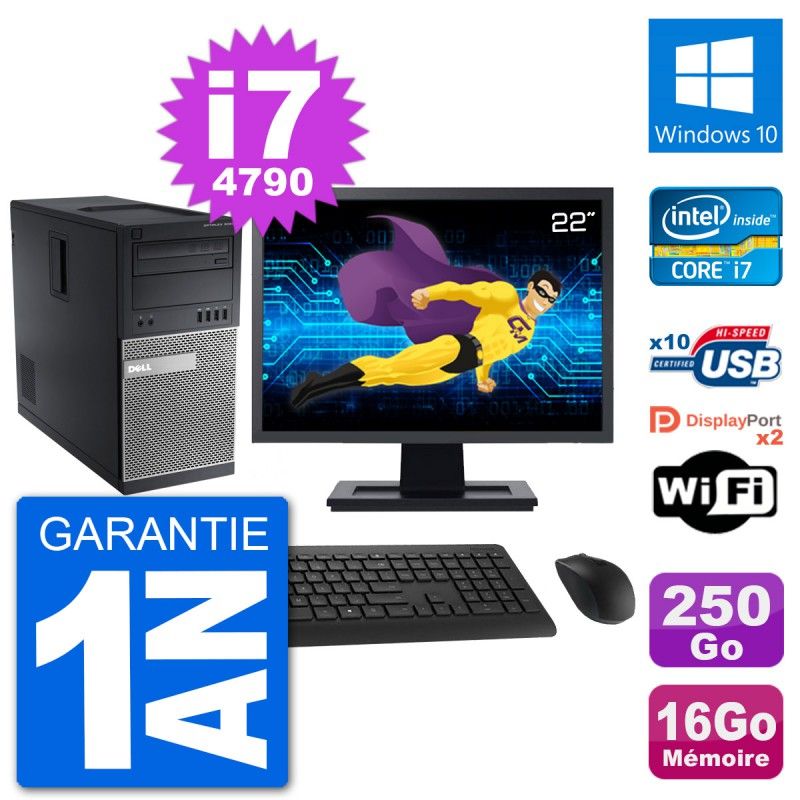 Dell Optiplex 9020 Desktop Computer - 22" Screen, Intel i7-4790, 16GB RAM, 250GB SSD, Windows 10, WiFi